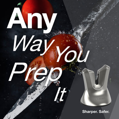 AnySharp XBlade Professional Knife Sharpener with PowerGrip - Hands-Free and Secure - Satin Silver