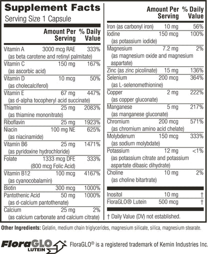 Twinlab Daily One Caps with Iron - Daily Multivitamin for Women & Men with 26 Essential Vitamins and Minerals - Vitamins for Energy, Immune Support, Stress Relief, Eye Health, 90 Caps