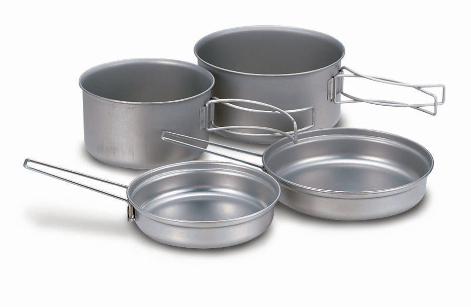 Snow Peak Multi Compact Cookset - Durable, Lightweight Stacking Pots & Pans - Titanium - 4 Pieces