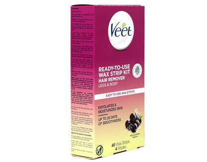 Veet Leg and Body Wax Strip Kit, 40 Wax Strips and 4 Wipes each (Value Pack of 12)