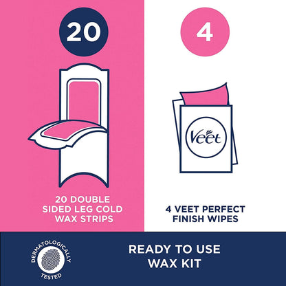 Veet Leg and Body Wax Strip Kit, 40 Wax Strips and 4 Wipes each (Value Pack of 12)