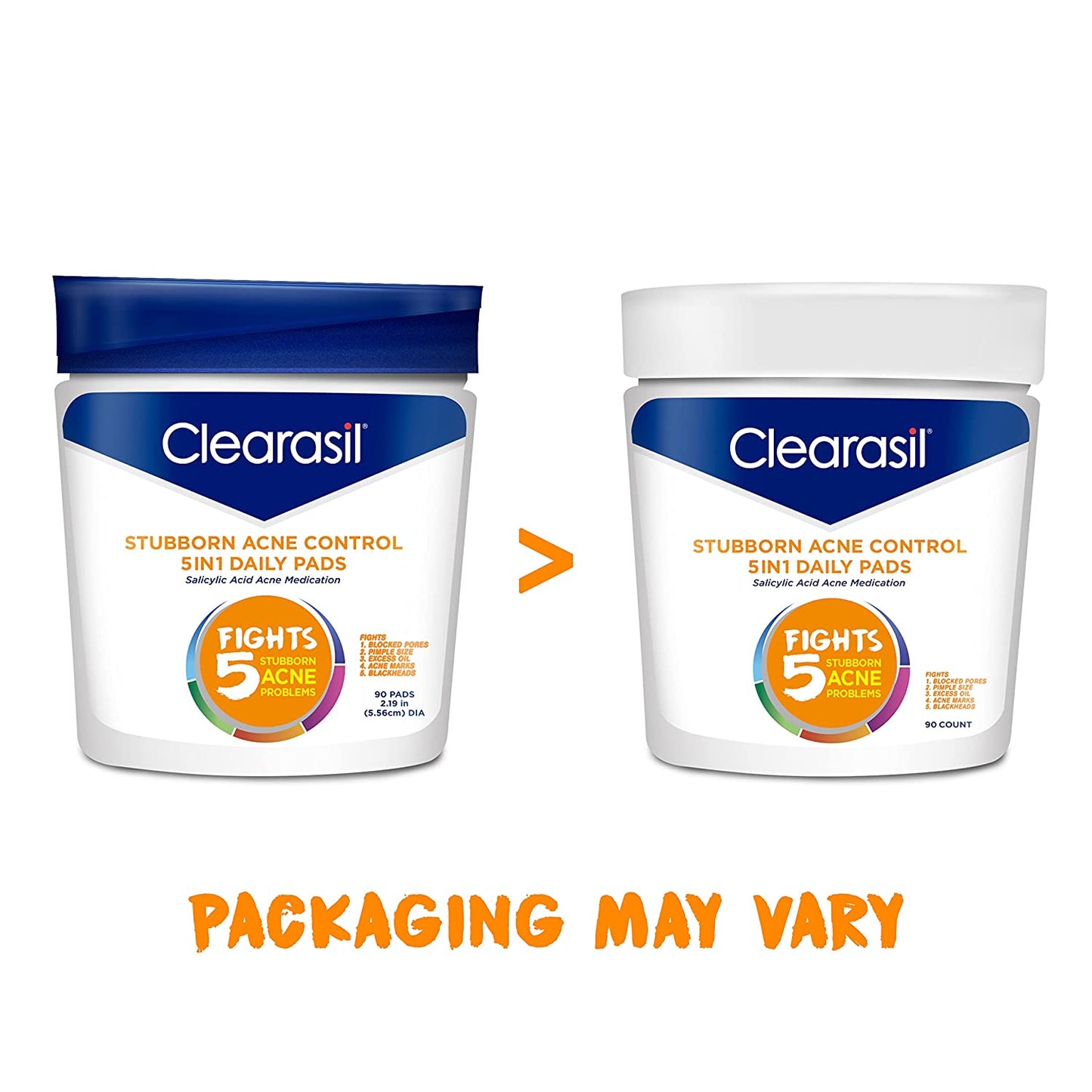 Clearasil Stubborn Acne Control 5-in-1 Daily Pads with Salicylic Acid Acne Medication, 90 Count (Pack of 2)