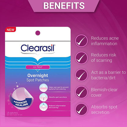 Clearasil Stubborn Acne Control Overnight Spot Patches, 18 Count (Pack of 8)