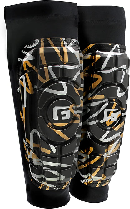 G-Form Youth Pro-S Compact Soccer Shin Guards - Football Shin Guards - Graffiti Gold/Silver/Black, Youth S/M