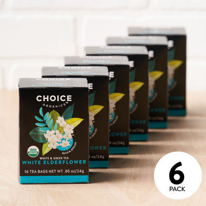 Choice Organics - Organic White Elderflower Tea (6 Pack) - Organic White & Green Tea - 96 Tea Bags