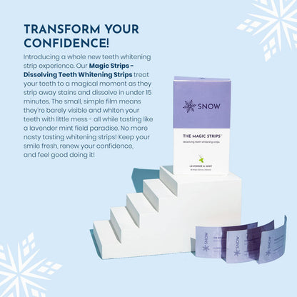 SNOW The Magic Strips - Safe for Enamel Dissolving Teeth Whitening Strips - Mess-Free Portable Teeth Whitener for Oral Care with Lavender & Mint Flavor, Whitening Strips for Teeth, 3 Packs (28 Strips)