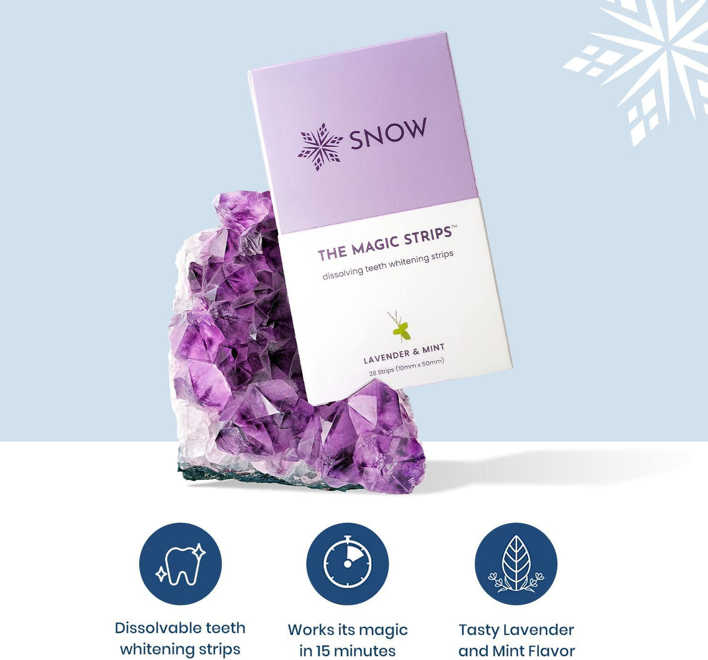 SNOW The Magic Strips - Safe for Enamel Dissolving Teeth Whitening Strips - Mess-Free Portable Teeth Whitener for Oral Care with Lavender & Mint Flavor, Whitening Strips for Teeth, 3 Packs (28 Strips)
