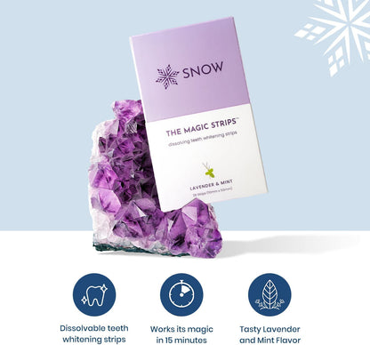 SNOW The Magic Strips - Safe for Enamel Dissolving Teeth Whitening Strips - Mess-Free Portable Teeth Whitener for Oral Care with Lavender & Mint Flavor, Whitening Strips for Teeth, 3 Packs (28 Strips)