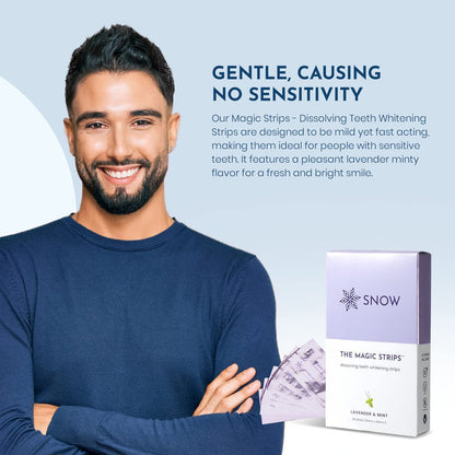 SNOW The Magic Strips - Safe for Enamel Dissolving Teeth Whitening Strips - Mess-Free Portable Teeth Whitener for Oral Care with Lavender & Mint Flavor, Whitening Strips for Teeth, 3 Packs (28 Strips)