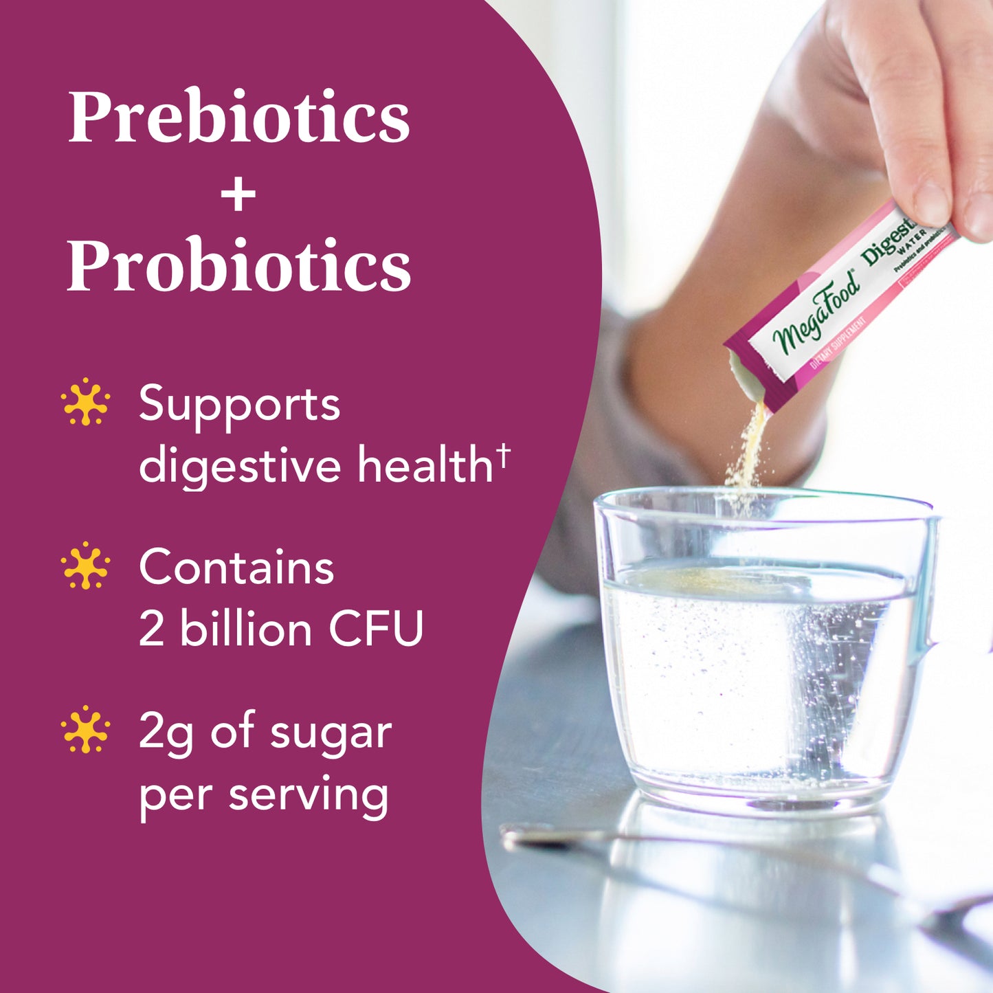 MegaFood Digestive Health Water Enhancer - Prebiotics & Probiotics for Women & Men - Support Gut Health with 2 Billion CFU - Guava Passion Fruit Kombucha Powder - 10 Count (Pack of 3)