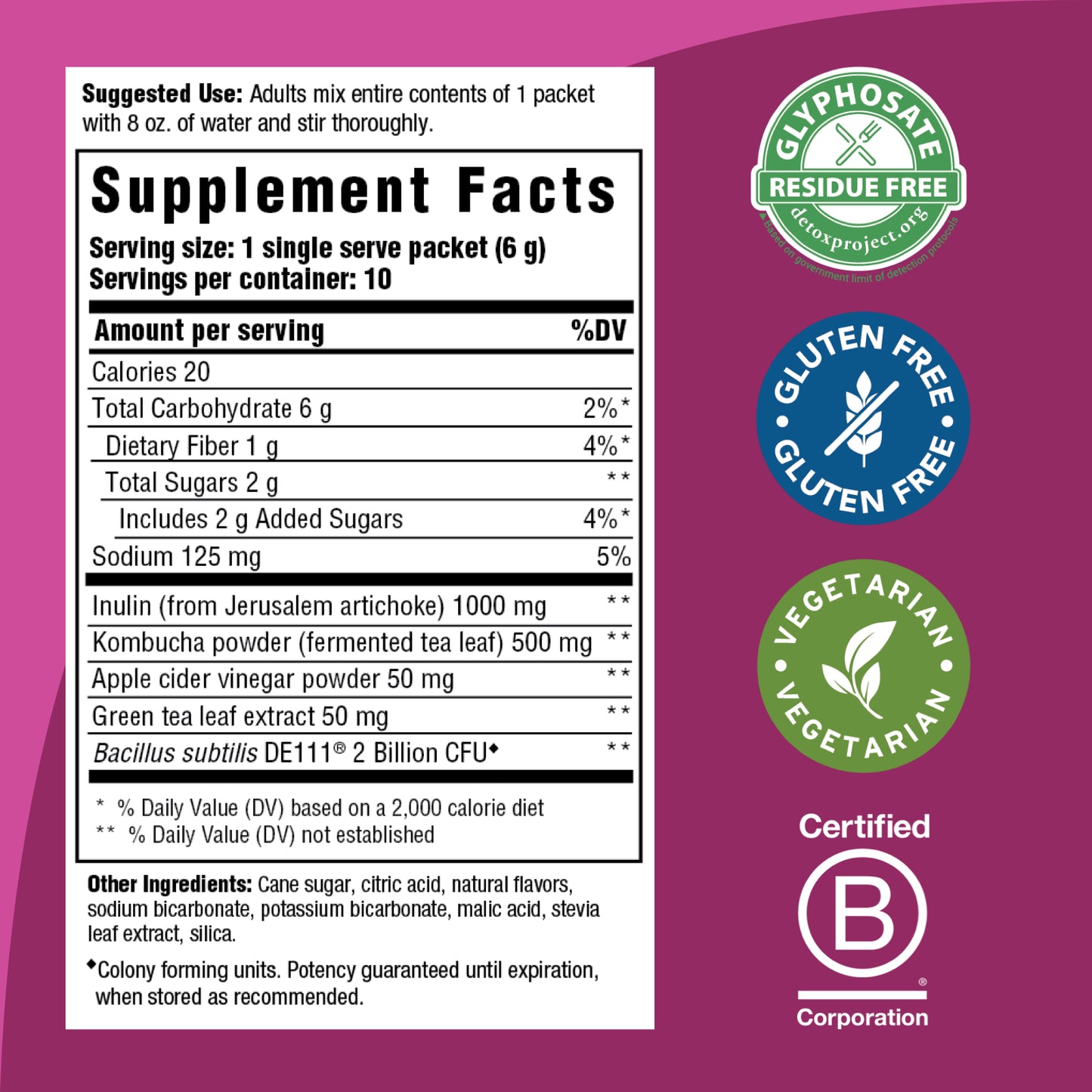MegaFood Digestive Health Water Enhancer - Prebiotics & Probiotics for Women & Men - Support Gut Health with 2 Billion CFU - Guava Passion Fruit Kombucha Powder - 10 Count (Pack of 3)