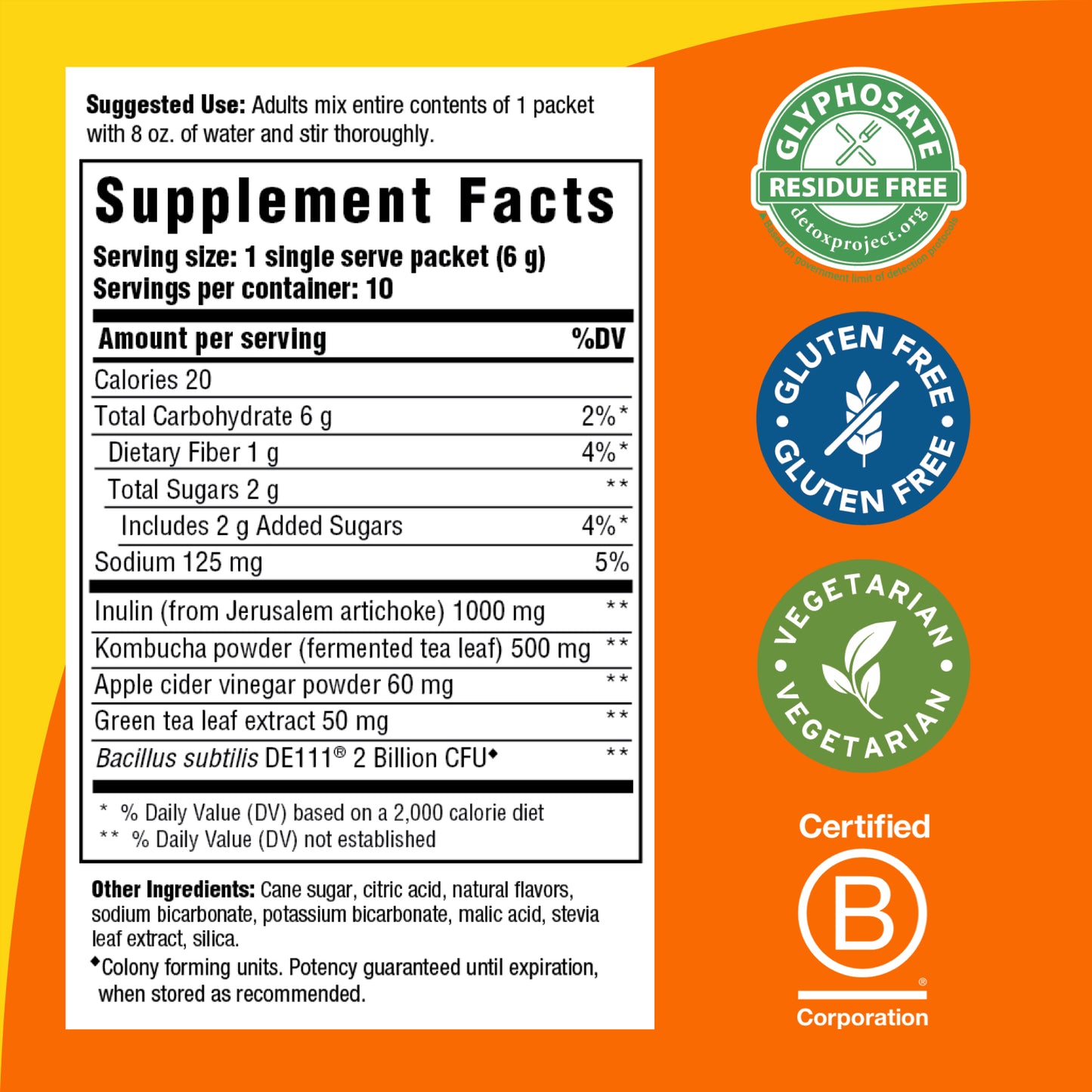 MegaFood Digestive Health Water Enhancer - Prebiotics & Probiotics for Women & Men - Support Gut Health with 2 Billion CFU - Pineapple Mango Kombucha Powder - 10 Count (Pack of 3)