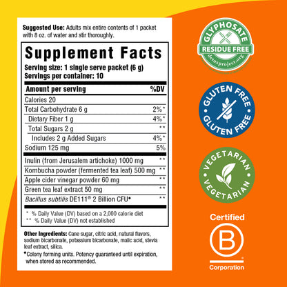 MegaFood Digestive Health Water Enhancer - Prebiotics & Probiotics for Women & Men - Support Gut Health with 2 Billion CFU - Pineapple Mango Kombucha Powder - 10 Count (Pack of 3)