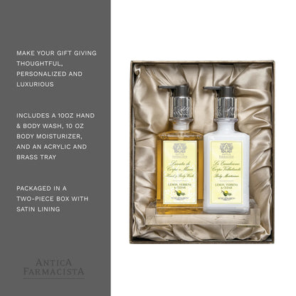Antica Farmacista Gift Set with Hand/Body Wash, Body Moisturizer and Acrylic Bath/Body tray - Lemon Verbena & Cedar