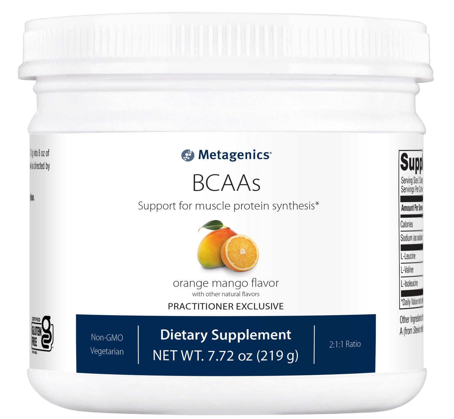 Metagenics BCAAs Powder 7.72 oz (219 g), Orange Mango Flavor, 30 Servings - Non-GMO, Gluten Free, Vegetarian