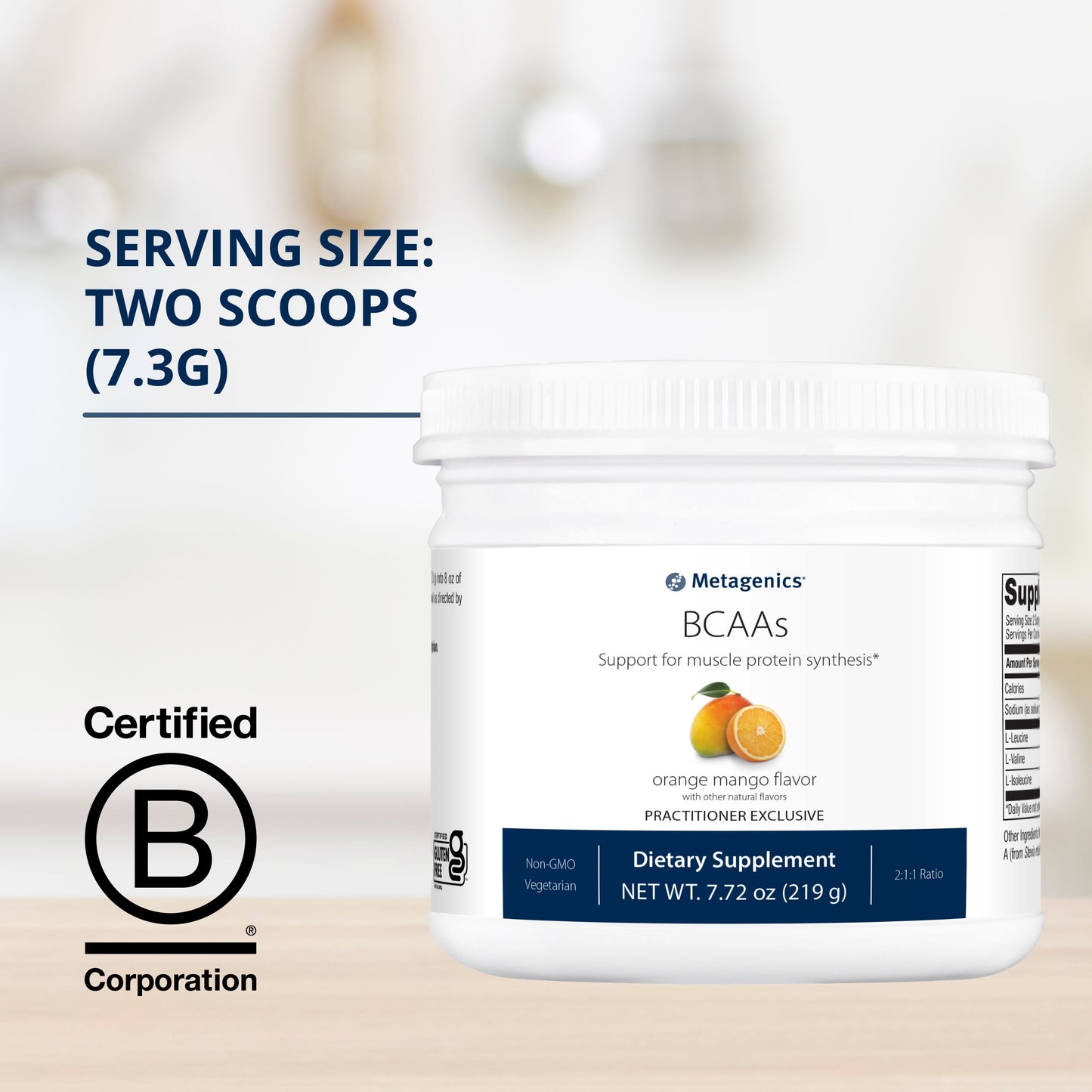 Metagenics BCAAs Powder 7.72 oz (219 g), Orange Mango Flavor, 30 Servings - Non-GMO, Gluten Free, Vegetarian