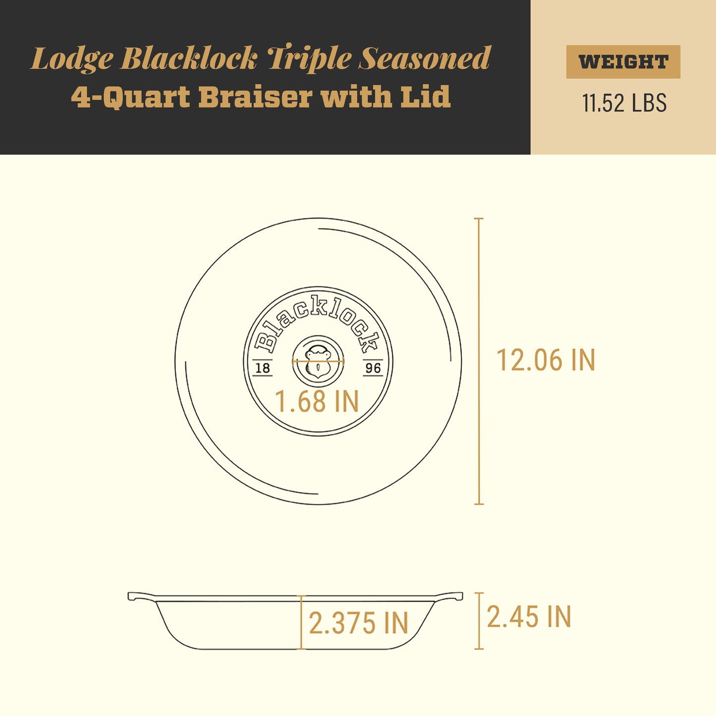Lodge Blacklock Triple Seasoned 4 Qt Braiser with Lid