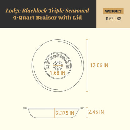 Lodge Blacklock Triple Seasoned 4 Qt Braiser with Lid