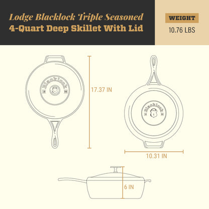 Lodge Blacklock Triple Seasoned 4 Qt Deep Skillet with Lid