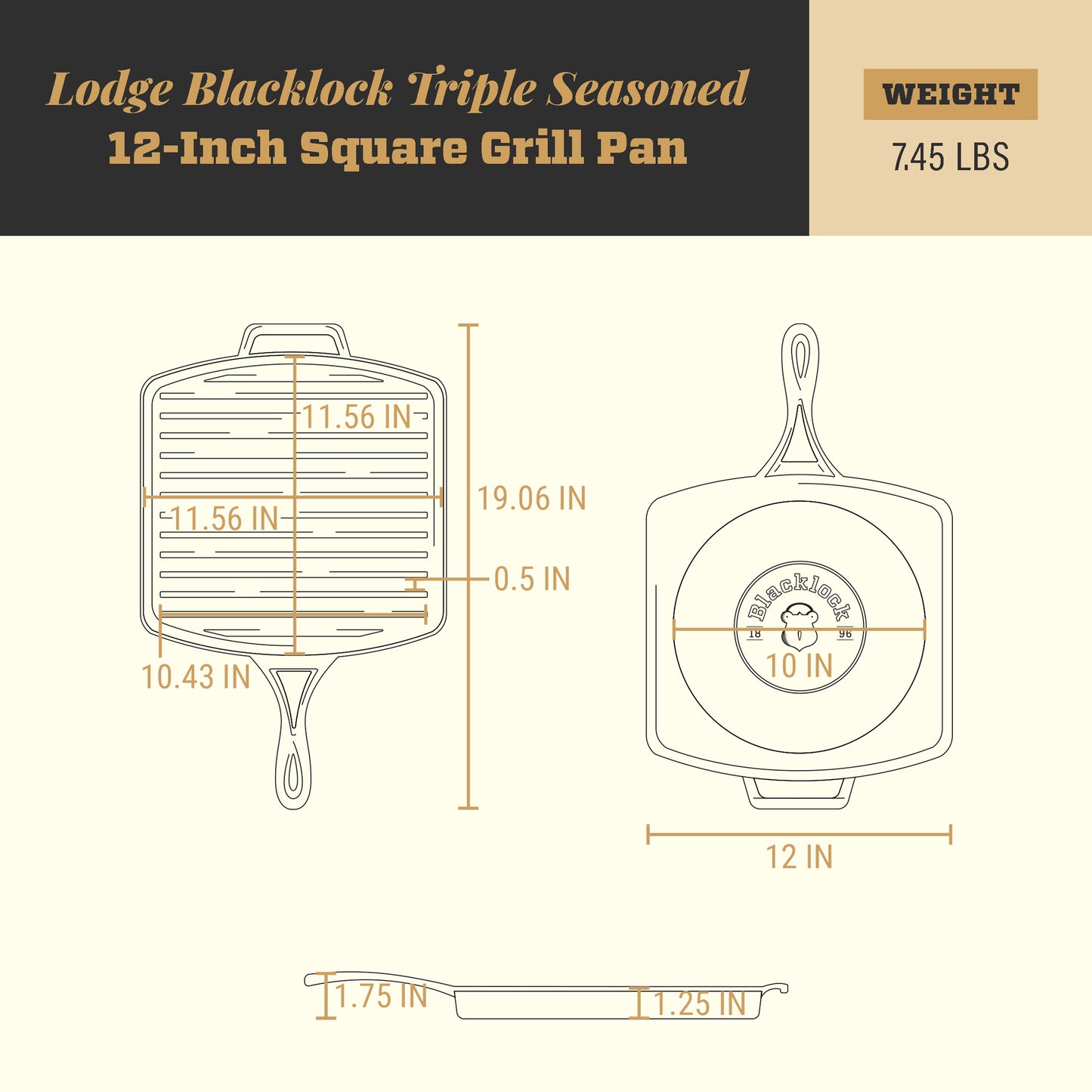 Lodge Blacklock Triple Seasoned 12" Square Grill Pan