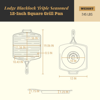 Lodge Blacklock Triple Seasoned 12" Square Grill Pan