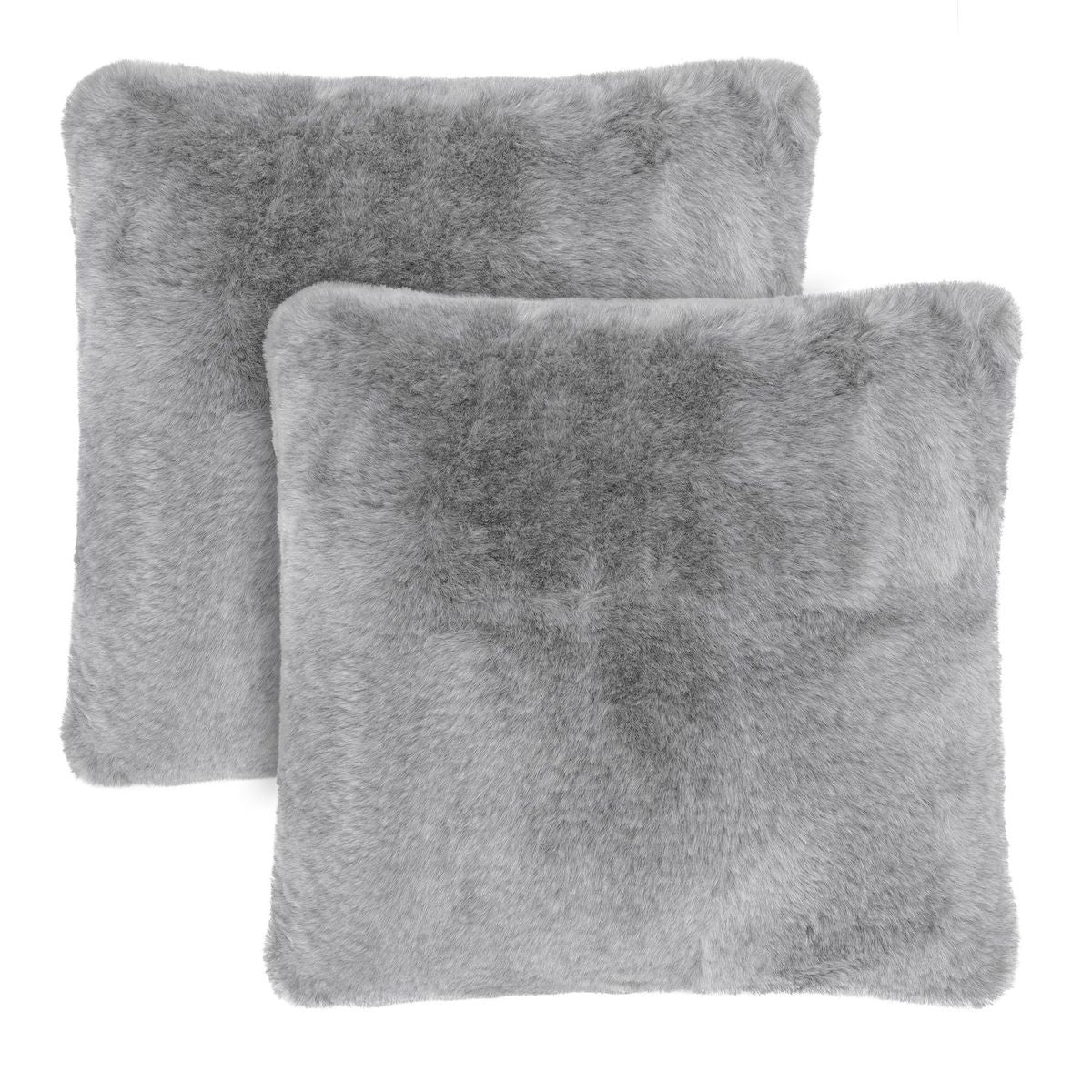 Chanasya Faux Fur Gray Throw Pillow Cover 2 Piece Set 18x18 Inches- Fluffy Plush Two Tone Super Soft Cushion Covers for Couch Sofa Chair Bed - Accent Decorative Luxurious Square Pillow Covers - Silver