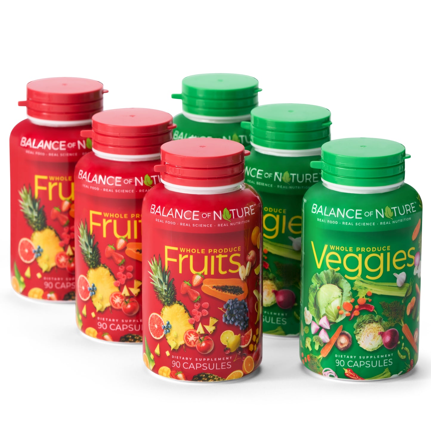 Balance of Nature Fruit and Vegetable Supplements - 90 Fruits and 90 Veggies Capsules (3-Sets) - Green and Red Superfood, Better Than Multivitamins, No Fillers/Extracts, 100% Natural Whole Food