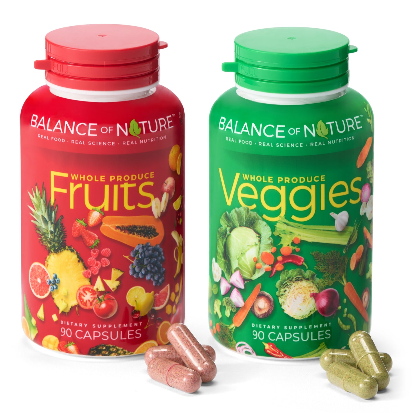 Balance of Nature Fruits and Veggies - 90 Fruit and 90 Veggie Supplement Capsules - 100% Whole Natural Food - Red and Green Superfood, Better Than A Multivitamin, Vegan, No Fillers or Extracts