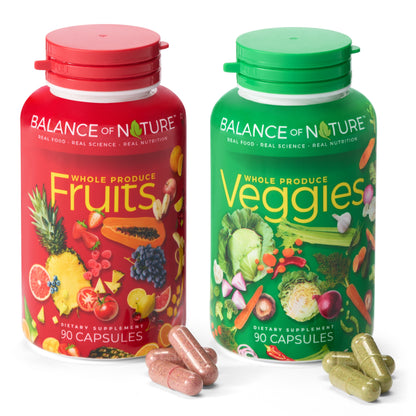 Balance of Nature Fruits and Veggies - 90 Fruit and 90 Veggie Supplement Capsules - 100% Whole Natural Food - Red and Green Superfood, Better Than A Multivitamin, Vegan, No Fillers or Extracts
