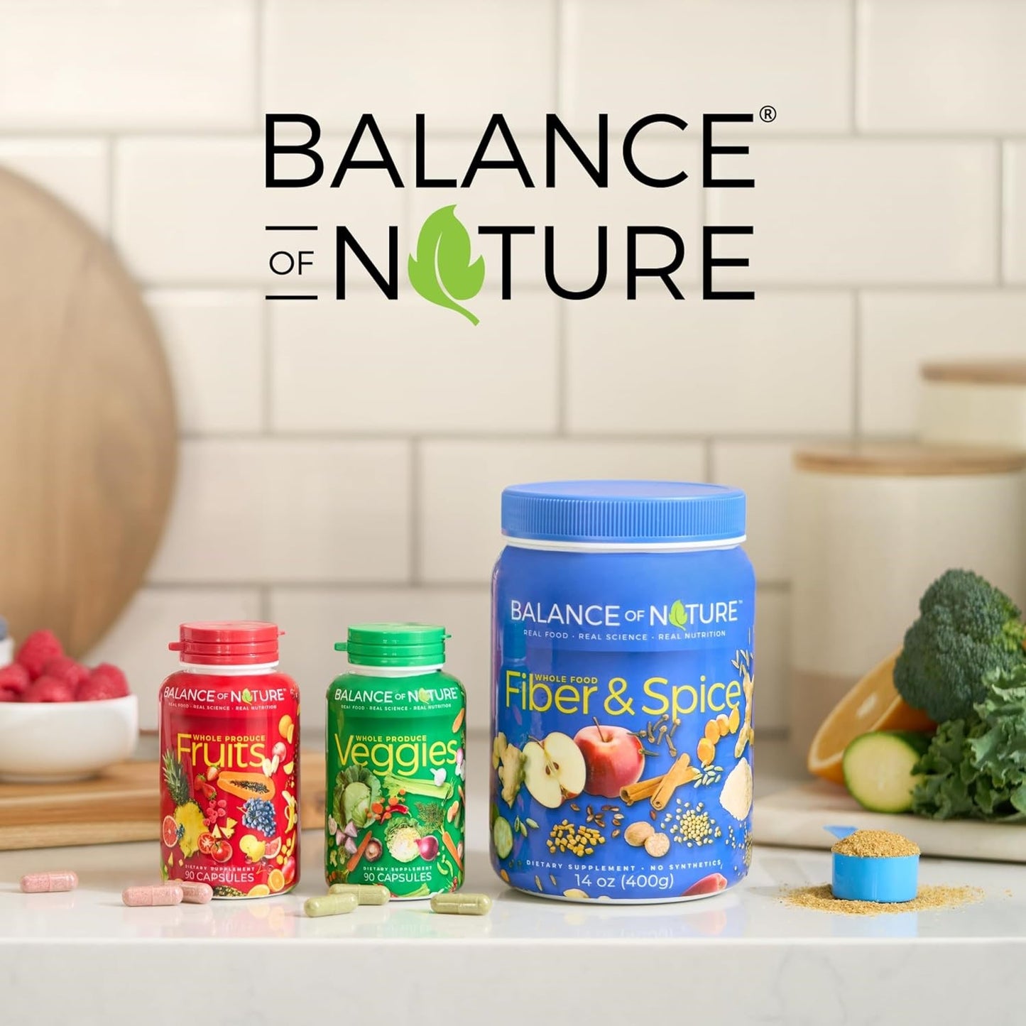 Balance of Nature Fruits and Veggies - 90 Fruit and 90 Veggie Supplement Capsules - 100% Whole Natural Food - Red and Green Superfood, Better Than A Multivitamin, Vegan, No Fillers or Extracts