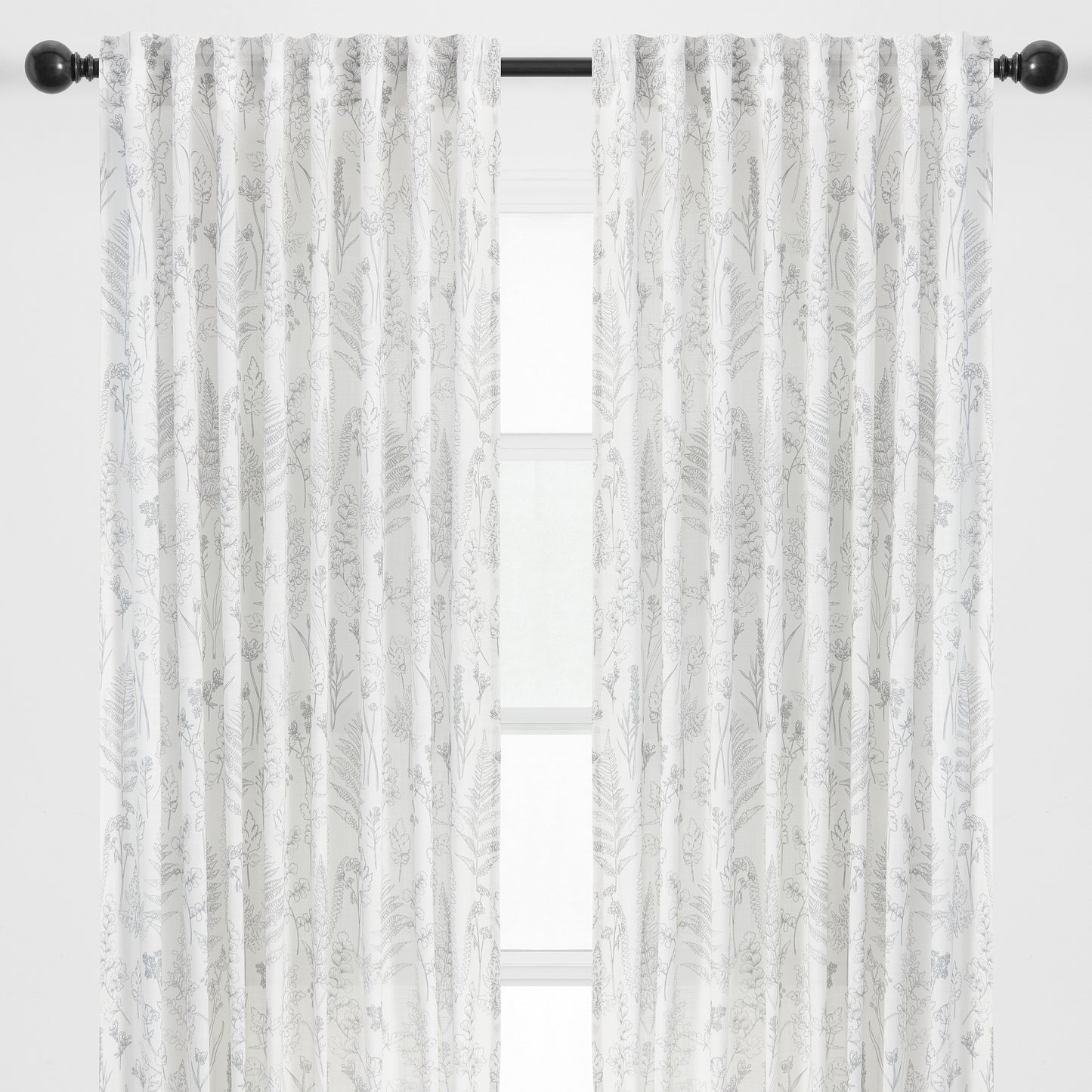 Chanasya 2-Panel Botanical Print Soft Textured Light Filtering Curtain Panels - 3-in-1 Back Tab Rod Pocket Ring Tab - Semi Sheer Window Curtains for Living Room Bedroom - 52 x 108 Inches - Charcoal