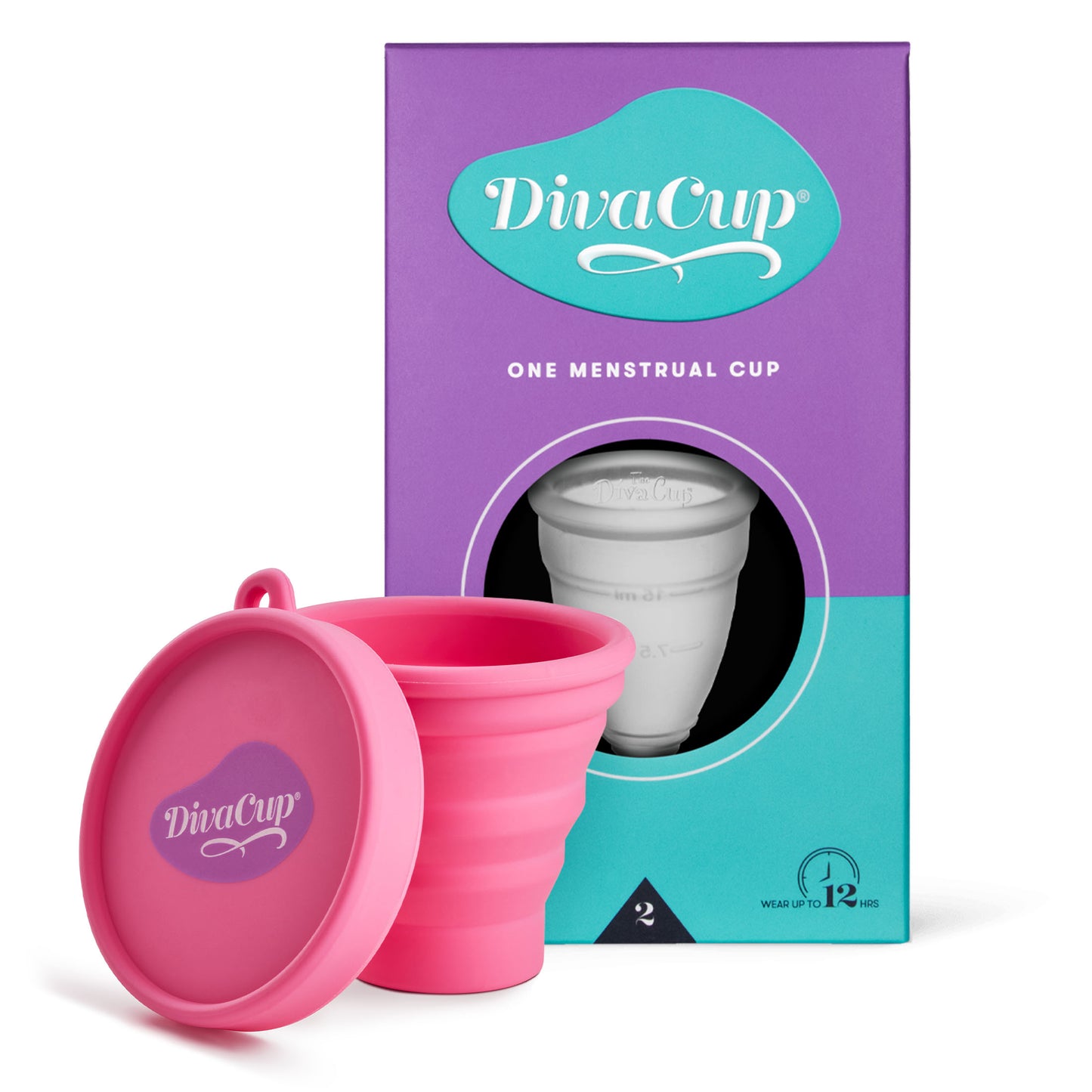 DivaCup Model 2 Menstrual/Period Cup w/ Shaker Cleaning Cup - Reusable - BPA-Free Silicone - Leak-Free Feminine Hygiene - Tampon and Pad Alternative - Up to 12 Hours of Protection