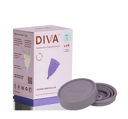 DivaCup Model 2 Menstrual/Period Cup w/ Shaker Cleaning Cup - Reusable - BPA-Free Silicone - Leak-Free Feminine Hygiene - Tampon and Pad Alternative - Up to 12 Hours of Protection