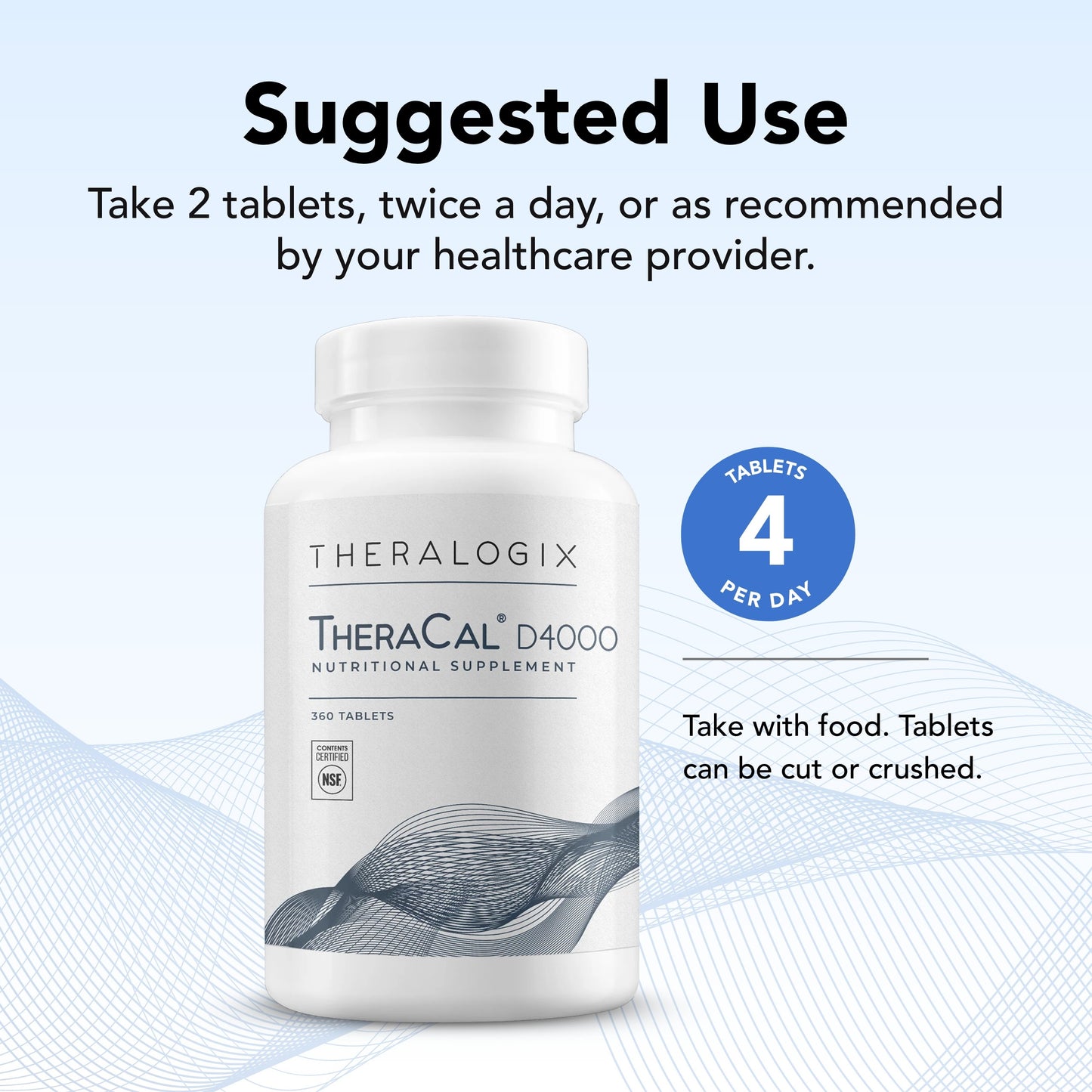 Theralogix TheraCal D4000 - Bone Health Support Supplement with Calcium, Magnesium, Vitamin D3, Vitamin K2 & Boron* - 90-Day Supply - NSF Certified - 360 Tablets