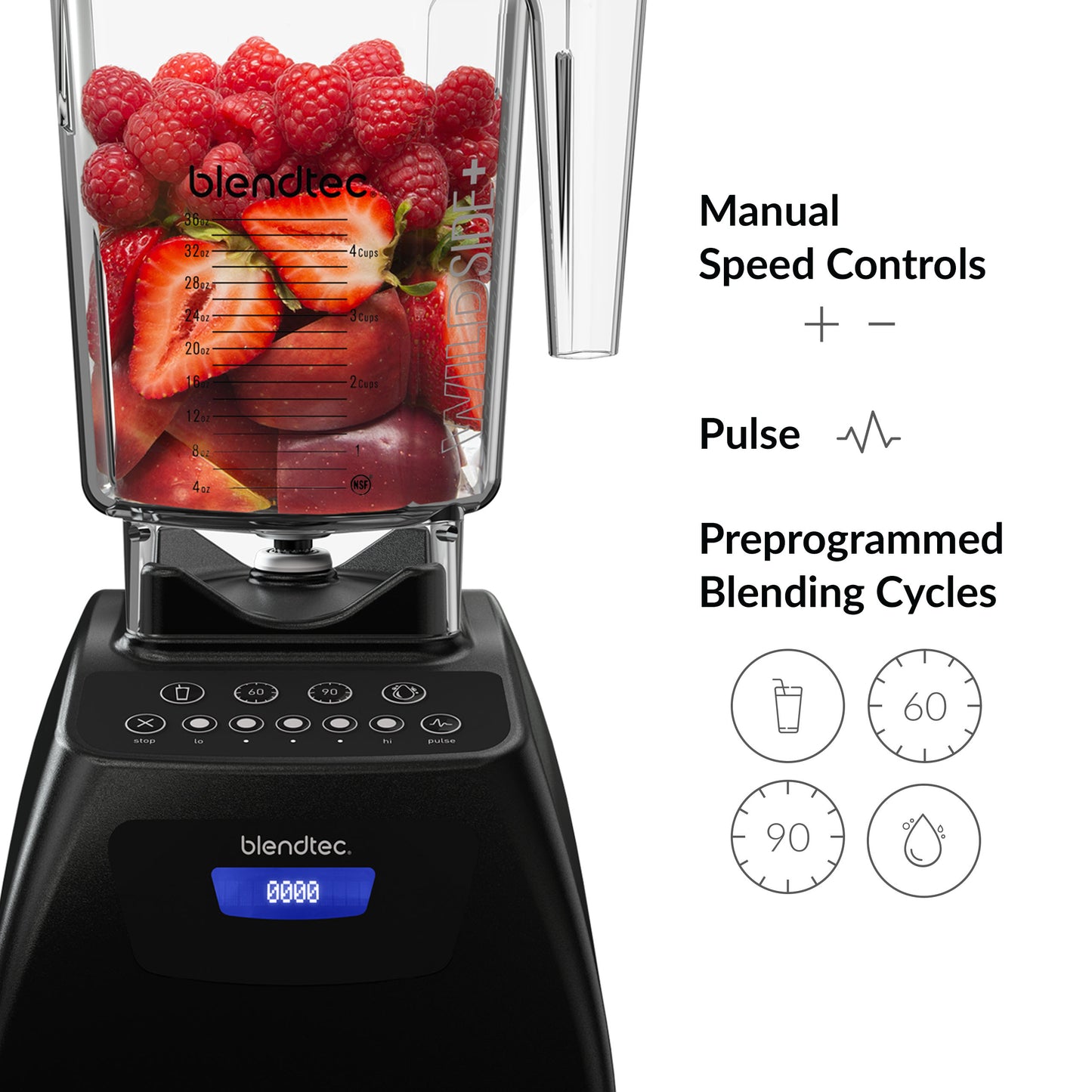 Blendtec Classic 575 Blender - WildSide+ Jar - Professional-Grade Power - Self-Cleaning - 4 Pre-programmed Cycles - 5-Speeds - Black, 90 oz