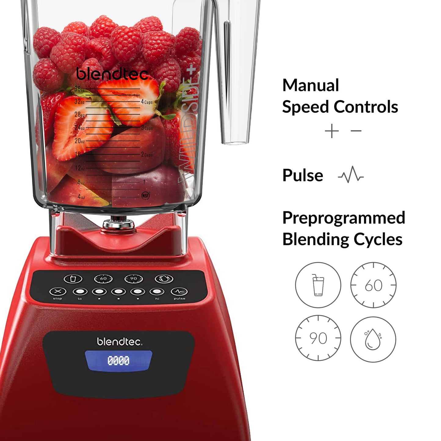 Blendtec Classic 575 Blender WildSide (90oz) and FourSide Jar (75 oz) BUNDLE-Professional-Grade Power-Self-Cleaning-4 Pre-programmed Cycles-5-Speeds-Poppy, 90 Oz, Poppy Red