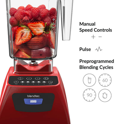 Blendtec Classic 575 Blender WildSide (90oz) and FourSide Jar (75 oz) BUNDLE-Professional-Grade Power-Self-Cleaning-4 Pre-programmed Cycles-5-Speeds-Poppy, 90 Oz, Poppy Red