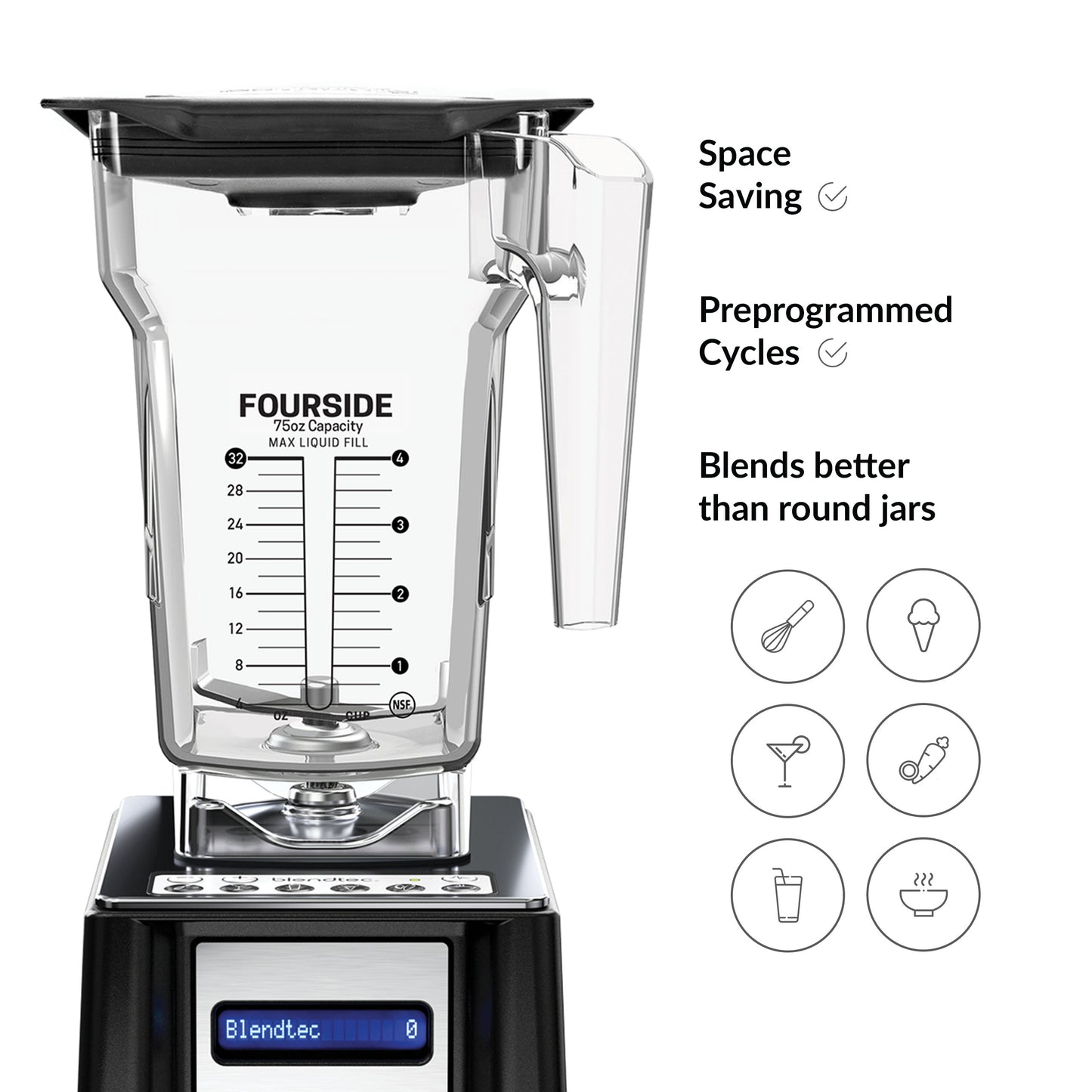 Blendtec Connoisseur 825, SpaceSaver, Commercial Blender, FourSide Jar, Vented Gripper Lid, Black
