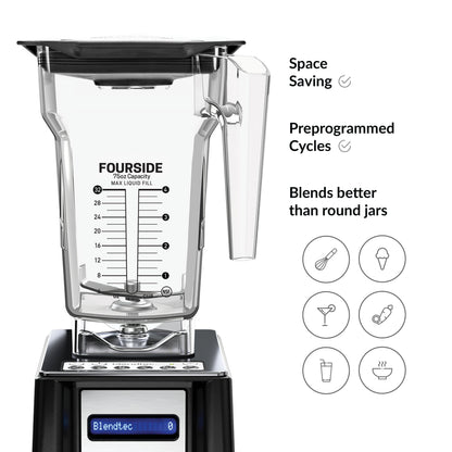 Blendtec Connoisseur 825, SpaceSaver, Commercial Blender, FourSide Jar, Vented Gripper Lid, Black