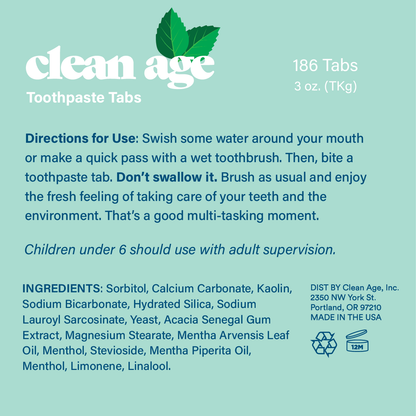 Clean Age 62 Count Mint Toothpaste Tabs 2PK Bundle