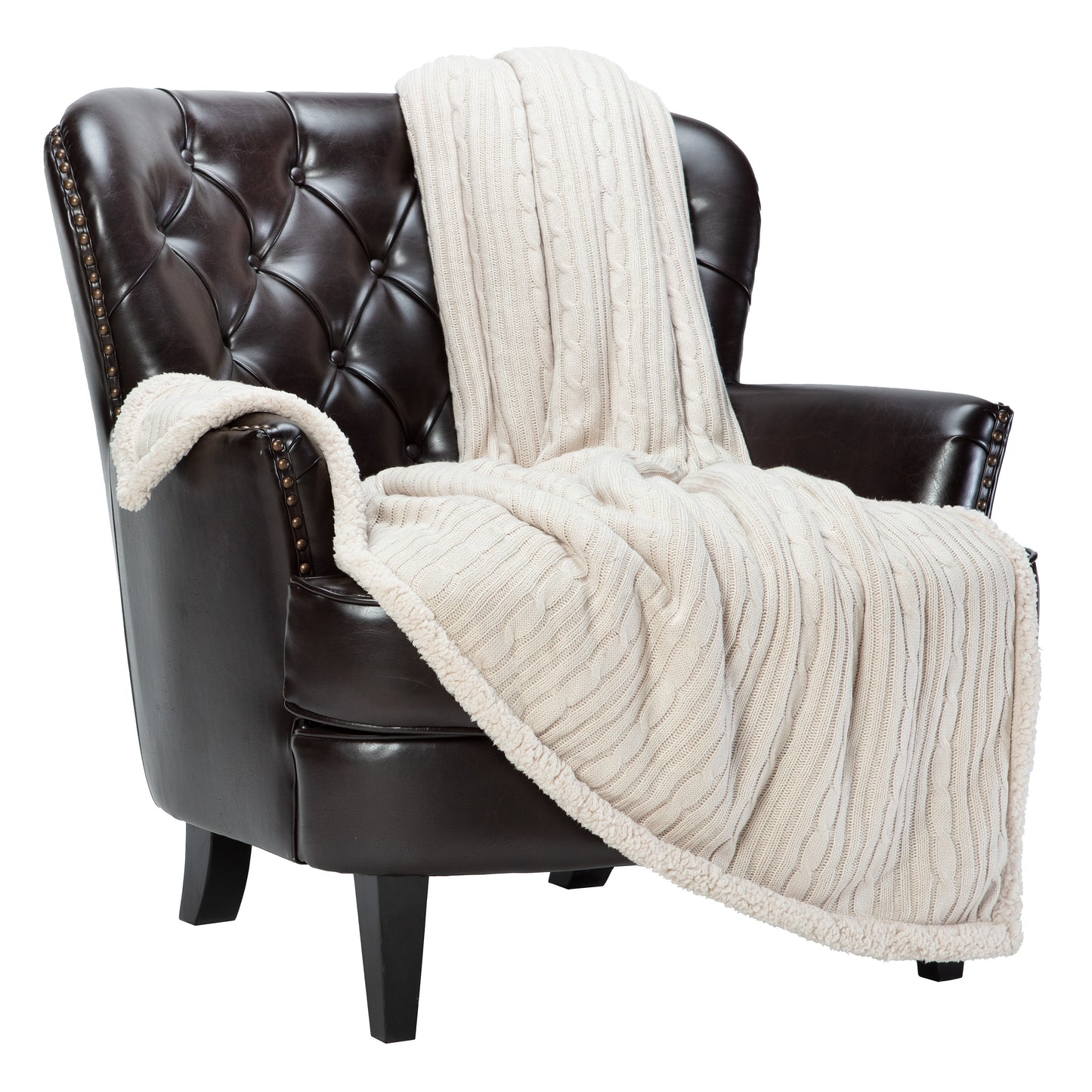 Chanasya Cream Beige Soft Cable Knit Throw Blanket - Fluffy Sherpa Plush Thick Warm Lightweight Cozy Modern Off White Knitted Blankets - for Sofa Couch Living Room and Bed Room (50x65 Inches) - Beige