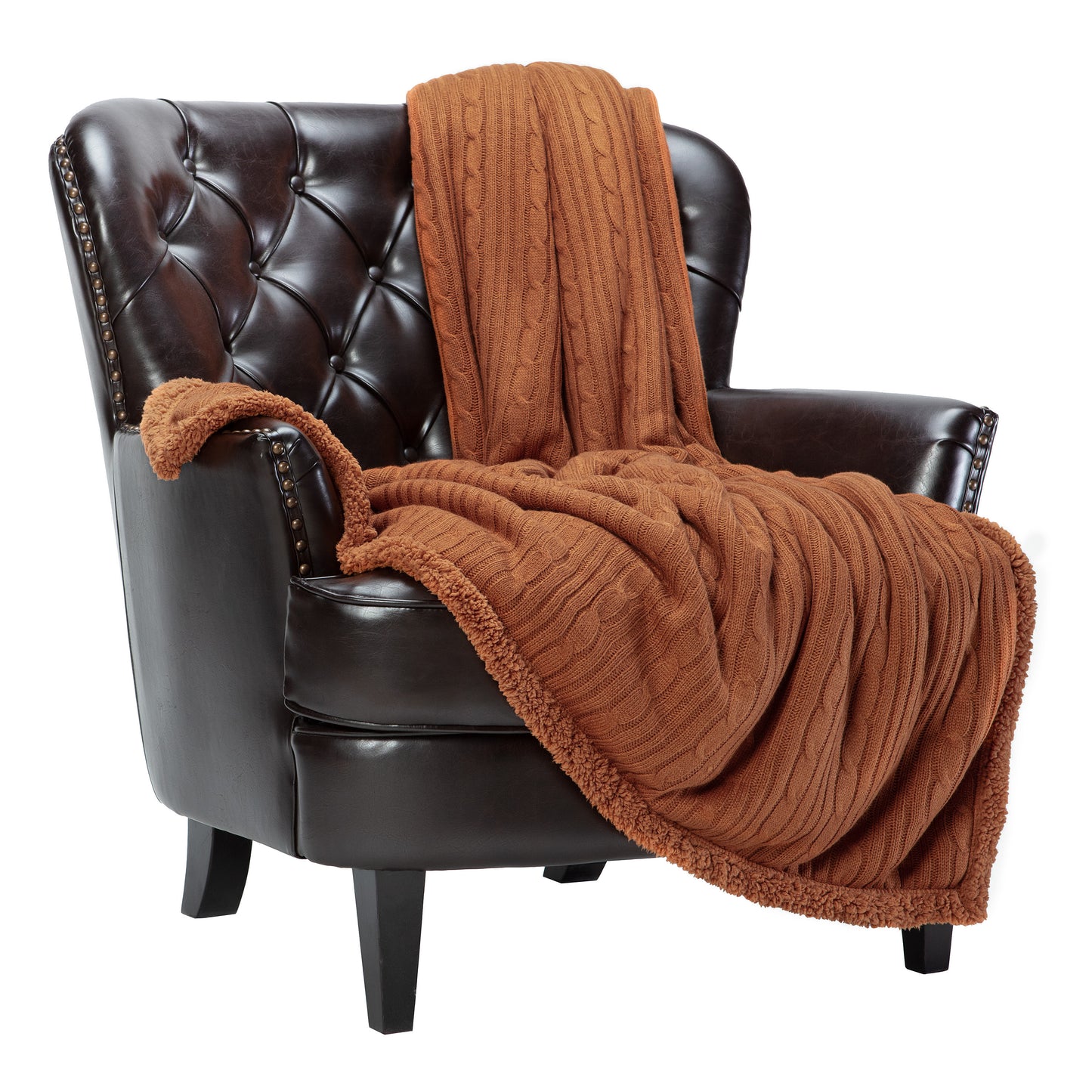 Chanasya Rust Brown Soft Cable Knit Throw Blanket - Fluffy Sherpa Plush Thick Warm Lightweight Cozy Modern Rust Orange Knitted Blankets - for Sofa Couch Living Room and Bed Room (50x65 Inch) - Cashew