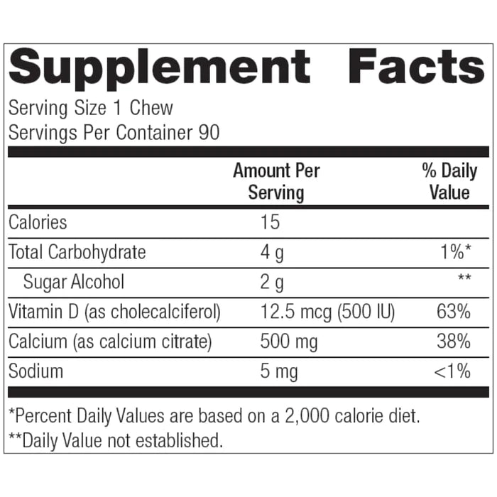 Bariatric Advantage Calcium Citrate Chewy Bites 500mg with Vitamin D3 for Bariatric Surgery Patients Including Gastric Bypass and Sleeve Gastrectomy, Sugar Free - Assorted Sweet Flavor, 90 Count