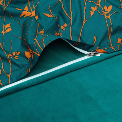 Chanasya 5-Piece Reversible Ultra Soft Brushed Microfiber Velvet Bedding Comforter Duvet Cover Set - Teal Yellow Bramble Leaves Foliage Print - (1 Duvet Cover & 4 Pillow Shams) - King Bed