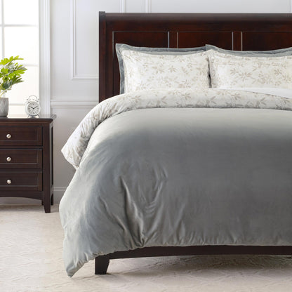 Chanasya 3-Piece Reversible Ultra Soft Brushed Microfiber Velvet Bedding Comforter Duvet Cover Set - Sage White Green Foliage Leaves Print - (1 Duvet Cover & 4 Pillow Shams) - Twin Bed
