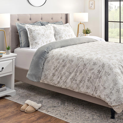 Chanasya 3-Piece Reversible Ultra Soft Brushed Microfiber Velvet Bedding Comforter Duvet Cover Set - Sage White Green Foliage Leaves Print - (1 Duvet Cover & 4 Pillow Shams) - Twin Bed