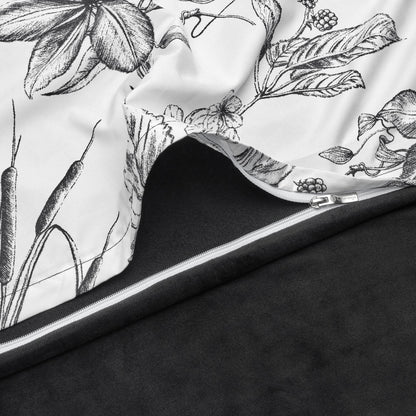 Chanasya 5-Piece Reversible Ultra Soft Brushed Microfiber Velvet Bedding Comforter Duvet Cover Set - Black White Hand Drawn Sketch Floral Botanical Print - (1 Duvet Cover & 4 Pillow Shams) - King Bed