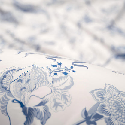 Chanasya 5-Piece Reversible Ultra Soft Brushed Microfiber Velvet Bedding Comforter Duvet Cover Set - Blue Cream Toile Peony Floral Botanical Print - (1 Duvet Cover & 4 Pillow Shams) - King Bed
