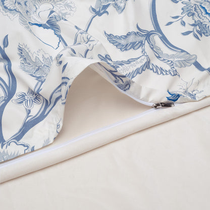 Chanasya 5-Piece Reversible Ultra Soft Brushed Microfiber Velvet Bedding Comforter Duvet Cover Set - Blue Cream Toile Peony Floral Botanical Print - (1 Duvet Cover & 4 Pillow Shams) - King Bed