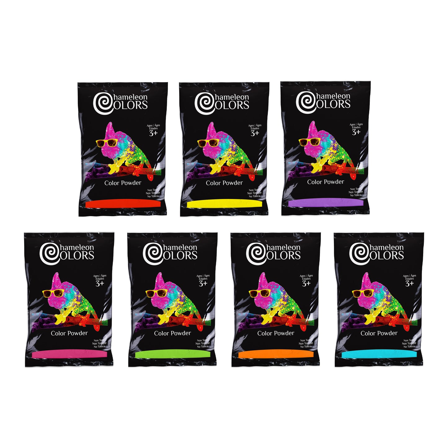 Chameleon Colors Rainbow Color Powder, 7 Colors of Holi Color, 7 Pounds (1 Pound per Bag), Pack of 7